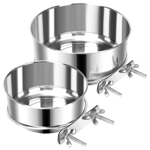 Yummy Sam 2 Pcs Small Pet Dog Food Water Bowl for Cage Stainless Steel Non-Spill Kennel Hanging Cats Pets Bowls with Clamp Holder Crate Feeder Dish for Small Dogs Pets (4.7x1.9'' & 3.9x1.7'')