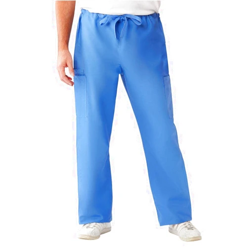 Medline ComfortEase Unisex Non-Reversible Drawstring-Waist Cargo Scrub Pants, Ciel Blue, Size Large, Regular Inseam