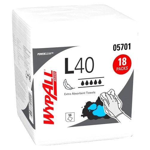 Wypall Power Clean L40 Extra Absorbent Towels (05701), Limited Use Towels, White, 18 Packs per Case, 56 Sheets per Pack, 1,008 Sheets Total