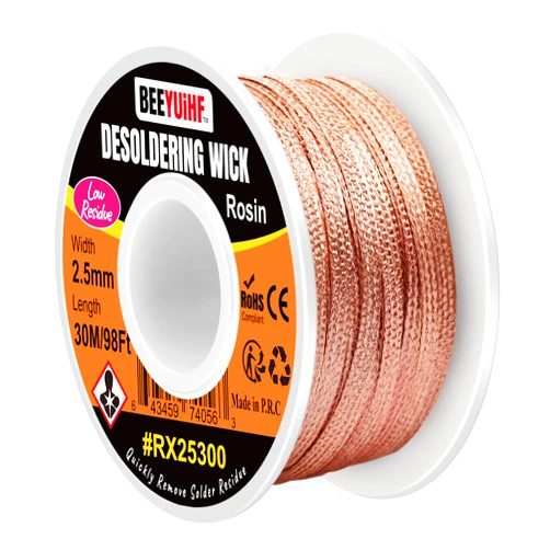 BEEYUIHF Desoldering Wick Braid 30M - 98ft Length 2.5mm Width Solder Wick Braid with Flux, Cable Remover Tool Solder Sucker W 0.10'' L 98'