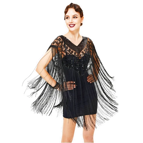 BABEYOND 1920s Shawl Wraps Long Fringed Evening Cape Sequin Beaded Party Shawl