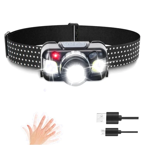 Laufary Headlamp Rechargeable, Middle Lamp 20 Gears Rotating Zoom, 4 Modes, with 2 Side Super Bright LED Lights and Adjustable Headband Waterproof Design, Repair, Fishing, Cycling, Emergency.