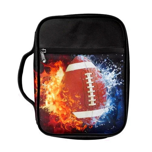 Coldinair American Football Bible Cover Case for Men Teen,Fire Ice Bible Carrying Book Case Church Bag Bible Protective Journal Case with Durable Handle