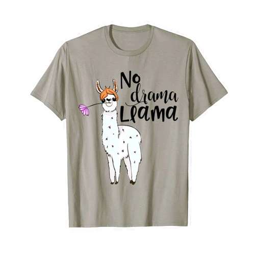 Funny Llama Tees and No Drama Designs Collection Drama Llama Cute Funny Llama with Flower Design T-Shirt