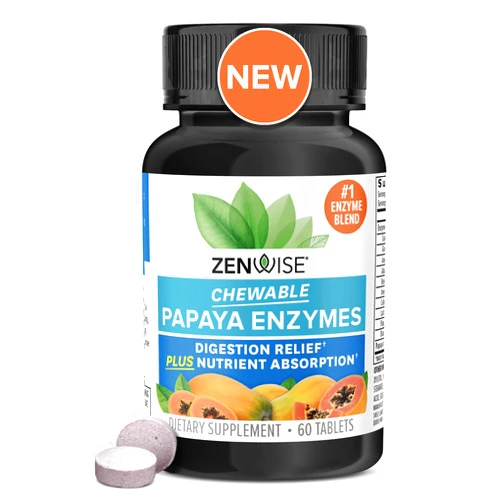 Zenwise Health Zenwise Papaya Digestive Enzymes with Bromelain for Digestive Health and Bloating Relief for Women and Men, Chewable Enzymes for Digestion and Gut Health (60 Count)