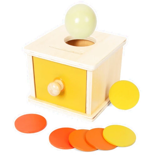 WOODENFUN Wooden Montessori Coin Box Color Shape Sorting Matching Baby Toys, 2-in-1 Drop Box Object Permanent Box, Toddler Educational Learning Toy Gift