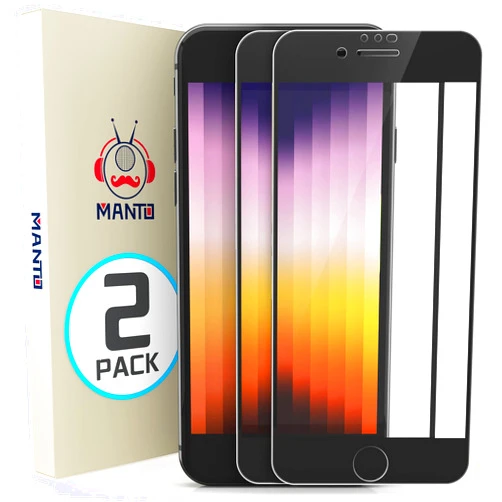 MANTO 2 Pack Screen Protector for iPhone SE 3 (2022), iPhone SE 2020, iPhone 8, iPhone 7, iPhone 6S, iPhone 6 Full Coverage Tempered Glass Screen Protector Film Edge to Edge Protection 4.7 Inch, Black