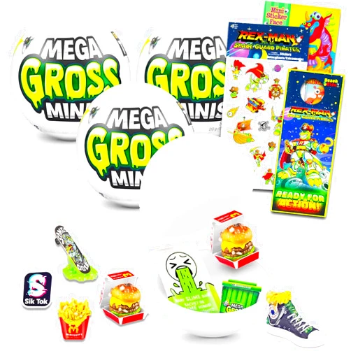 Zuru 5 Surprise Mini Brands Mega Gross Minis Mystery Set - 3 Pack Surprise Mini Gross Toys Mystery Bundle with Stickers, More | Collectible Mini Toys