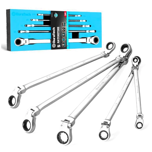 DURATECH Extra Long Flex-Head Ratcheting Wrench Set, Double Box End Wrench Set, 5-Piece, SAE, 5/16