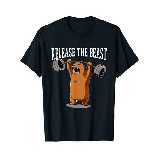 BCC Gym Work Out Shirts & Fitness Gifts Release The Beast Gym Workout Grizzly Bear Bodybuilder T-Shirt