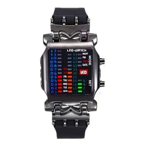 MINILUJIA Men Cool Digital Watch Binary Time LED Display Waterproof with Rubber Band Unique Creative Fashion Sport Wristwatches One PCS