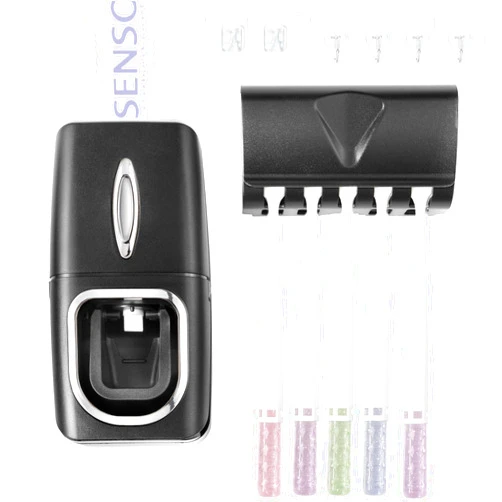 RIDGEPOLE Toothbrush Holder and Toothpaste Dispenser Set, Automatic Toothpaste Squeezer Dispenser, Dispenser Toothpaste Squeezer Kit, Wall Mounted Bathroom Accessories (Black)