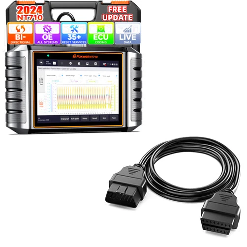 FOXWELL NT710 fit for Land Rover Jaguar OBD2 Scanner Tablet + FOXWELL OBD2 OBD II 16Pin Male to Female Diagnostic Extension Convert Cable Adapter 1m/ 39inch