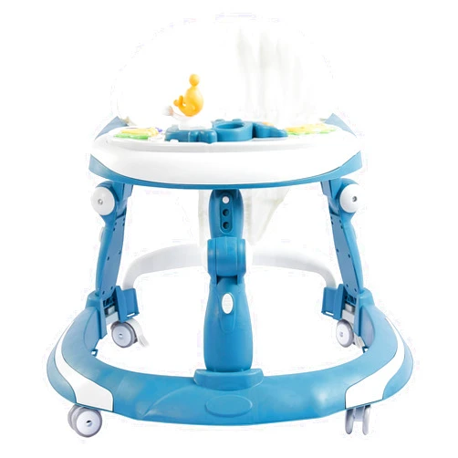 Wwuiuiww 3 in 1 Baby Walker, Baby Walkers for Boys and Girls with Removable Footrest, Feeding Tray, Rocking Function & Music Tray(Without Battery), Foldable Activity Walker for Baby 6-18 Months (Blue)