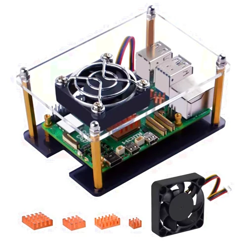 GeeekPi Acrylic Case for Raspberry Pi 5, Pi 5 Case with 4010 PWM 4-Pin Cooling Fan and 4PCS Heatsinks for Raspberry Pi 5