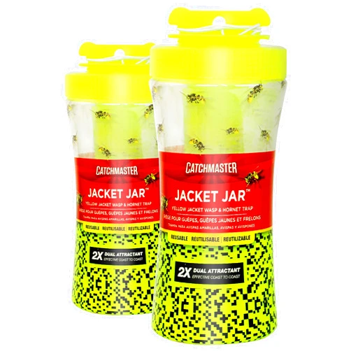 Catchmaster Yellow Jacket, Hornet, & Wasp Trap Jar 2-Pk, Reusable Bug Catcher with Attractant, Outdoor Flying Insect Trap, Wasp Killer Bug Trap, Pet Safe Pest Control for Backyard, Patio, & Shed