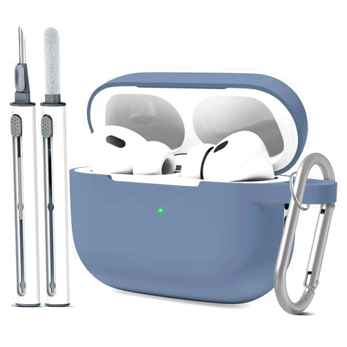 MOLOVA AirPod Pro Case Cover with Cleaner Kit, Soft Silicone Cover for AirPods Pro Case 2nd/1st Comes with Keychain,Suitable Cases for Airpods Pro 2nd Generation Case and 1st-Grayish Blue