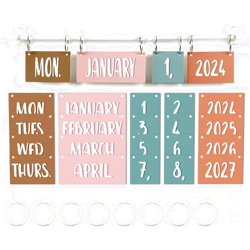 BRFDIOW Bohemian Style Rainbow Calendar Bulletin Board Set - A must-have for classroom and home decor, featuring an adjustable stand and 54 date cards, perfect for Bohemian style classroom decoration
