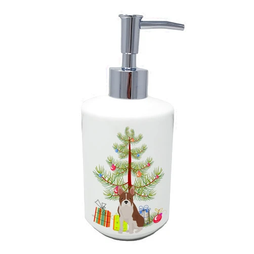 Caroline's Treasures CK3493SOAP Boston Terrier Christmas Tree Ceramic Soap Dispenser Hand Soap Dispenser Pump Bottles for Bathroom Kitchen, Empty Refillable Liquid Soap Container