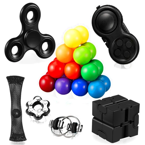 Vanblue 7Pack Fidget Toys Adults Set Sensory Pack Toys Fidgets for Kids Adults Autistic Sensory Autism Toys ADHD Stress Relief Toys School Treasure Box Classroom Prizes Goodie Bag Filler, Black