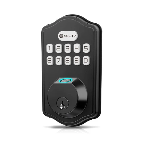 Solity Smart Digital Electronic Deadbolt Door Lock, Keyless Entry, Auto Lock, 50 Custom Codes & Fingerprints, Easy Installation, Keypad for Front & Back Door, AT10 Matte Black