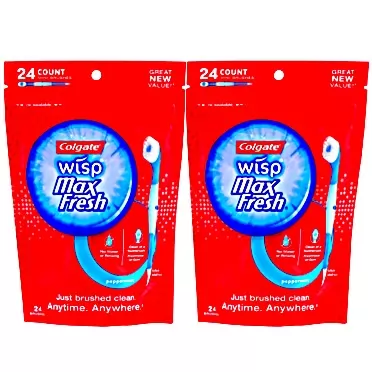Colgate Max Fresh Wisp Disposable Mini Toothbrush, Peppermint - 24 Count, 2-Pack
