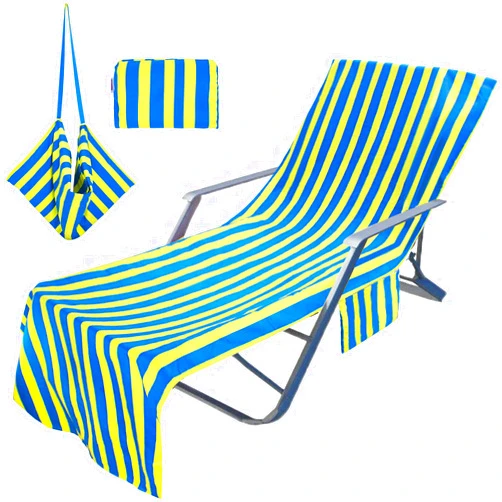 SUNNYDATE Beach Chair Cover, Beach Chair Cover for Pool, Patio, Garden, Chaise Lounge Cover with Pocket (Yellow+Blue)