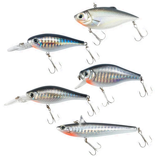 Dr.Fish 5 Pack Crankbait Lipless Minnow VIB Hardbait Sinking Bass Lure Plug Pencil Bait Chrome Laser Painting 3D Eyes Rattle Balls Treble Hook Split Ring Tackle Box Freshwater Shad Perch Walleye