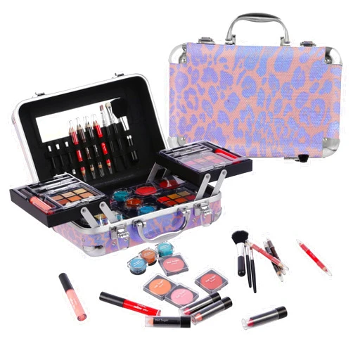 Hot Sugar All In One Makeup Set for Adults and Girls - Full Makeup Kit for Beginners With Eye Shadow Palette, Blush, Lip Gloss, Brush, Mirror (Pink Leopard)