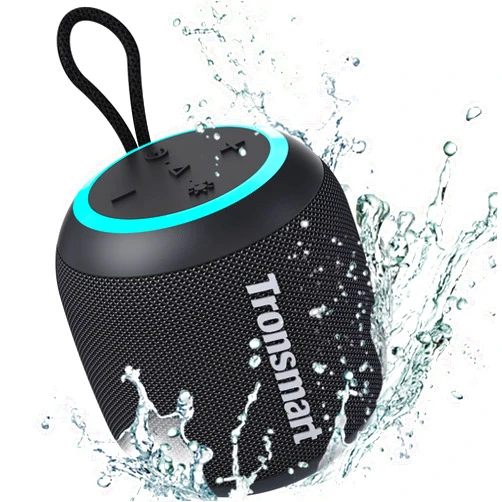 Tronsmart T7 Mini Compact Portable Bluetooth Speaker with Lights, Stereo Sound, Bluetooth 5.3, 18H Playtime, Stereo Pairing, Voice Assistant, IPX7 Waterproof Shower Speaker & Outdoor Speakers (Black)