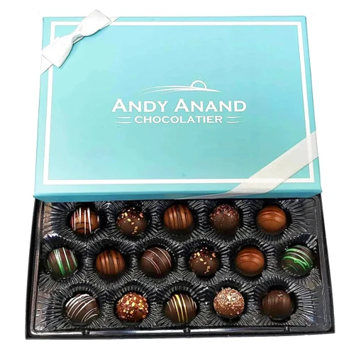 ANDY ANAND CHOCOLATIER Andy Anand Dark Chocolate Truffles 16 Pcs Of Champagne, Rum, Amaretto, Black Forest Ext Amazing-Delicious-Decadent Gift Boxed Birthday Valentine Christmas Mothers Fathers day Wedding (8oz)