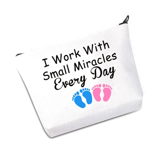 JXGZSO Nurse Midwife Thank You Gift NICU Nurse Makeup Bag I Work With Small Miracles Every Day Cosmetic Bag Nurse Life Gift (Work With Small Miracles White)