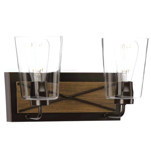 Progress Lighting Briarwood Collection 2-Light Clear Glass Coastal Bath Vanity Light Antique Bronze, 8-1/4