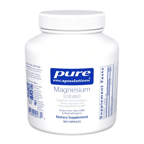 Pure Encapsulations Magnesium (Citrate) - Supplement for Sleep, Heart Health, Cognitive Health, Bone Health, Energy, Muscles, and Metabolism* - with Premium Magnesium - 180 Capsules
