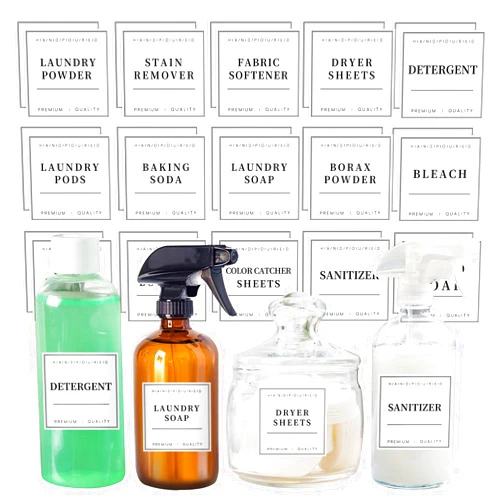 TESWEY 36PCS Laundry Room Labels Set, Waterproof Laundry Labels for Jars Containers, Minimalist PVC Label Stickers for Laundry Room Organization, with DIY Blank Labels（White）