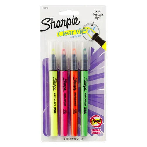 SHARPIE Clear View Highlighter Stick, Assorted, 4/Pack (1950749)