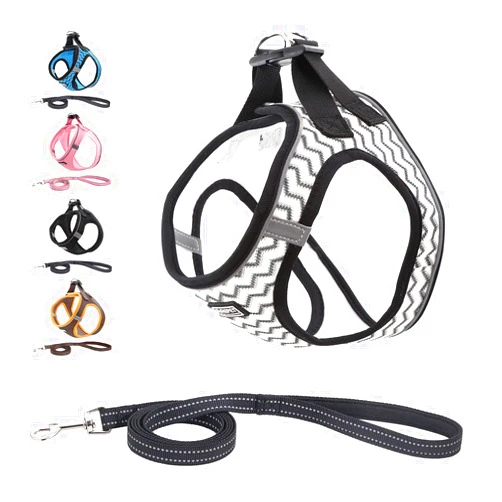 Suredoo Soft Mesh Dog Harness and Leash Set, Step-in Reflective Breathable Comfort Padded Quick Dry Pet Puppy Vest Harness for Extra-Small/Small Medium Dogs and Cats (White, XS)
