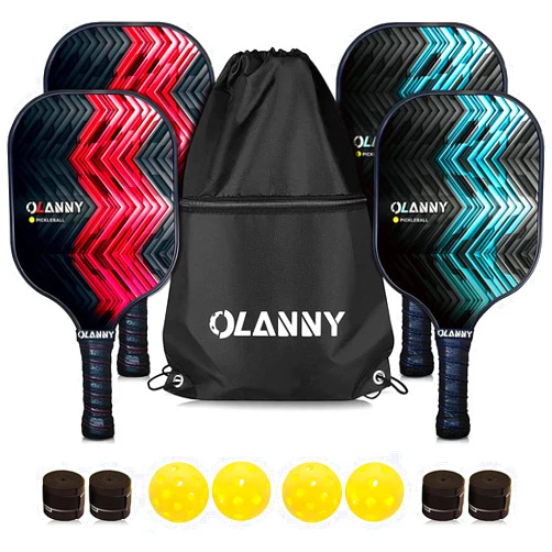 OLANNY Graphite Pickleball Paddles Set- Premium Rackets Fiber Face & Polymer Honeycomb Core Pickleball Set Includes Pickleball Paddles + Pickleball Balls+ Replacement Soft Grip + 1 Bag
