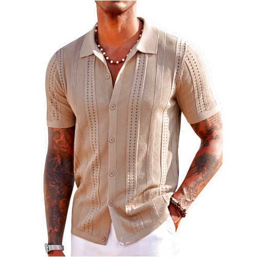 COOFANDY Men's Knit Shirts Short Sleeve Button Down Polo Shirt Fashion Casual Summer Beach Shirts