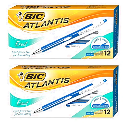 BIC Atlantis Exact/VCGN11-BLK Atlantis Exact Retractable Ball Pen, Fine Point (0.7 mm), Blue, 24-Count