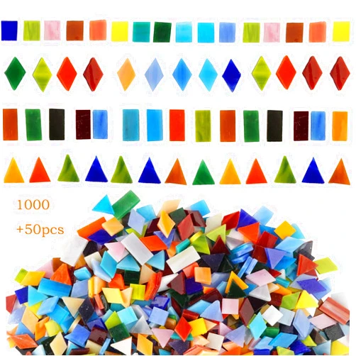 Lanyani 1050 Pieces Mixed Shapes Glass Mosaic Tiles for Crafts, Colorful Stained Glass Pieces for Mosaic Projects