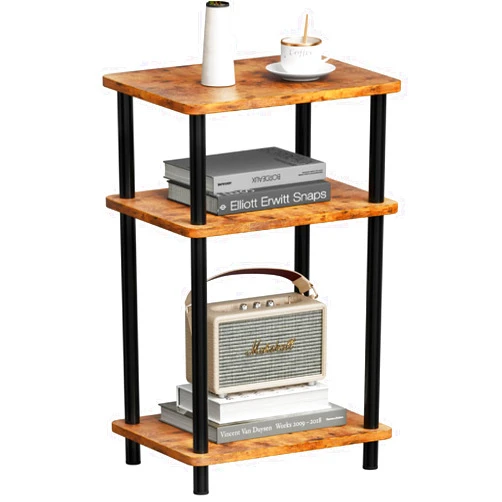 Apicizon 3 Tier End Table, Boho Side Table with Storage Shelf, Nightstand Bedside Table for Small Spaces, Bedroom, Living Room, Entryway, Farmhouse, Easy Assembly,Brown
