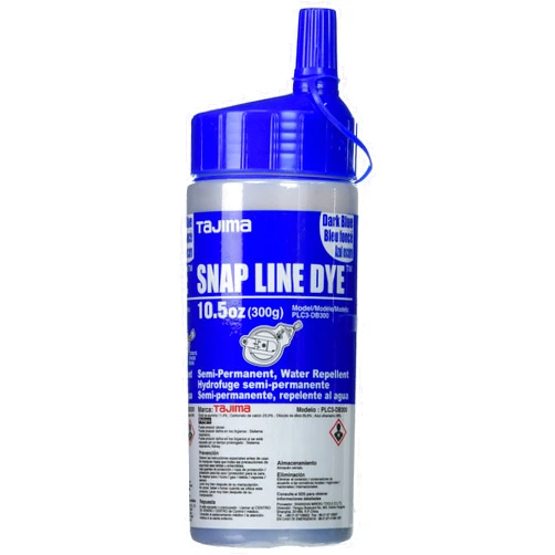 TAJIMA Marking Chalk - Dark Blue 10.5 oz (300g) Semi Permanent Snap-Line Dye with Durable Bottle & Easy-Fill Nozzle - PLC3-DB300