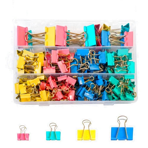 LINGMINTONG 180 Pcs Binder Clips Assorted Sizes, Colored Binder Paper Clips Office Clips Office Supplies, 4 Sizes Cute Binder Clips Large Medium Small Paper Clips Paper Clamps for Home School Business (Colored)