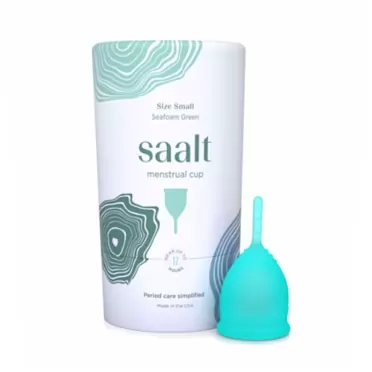Saalt Menstrual Cup - Premium Design - Most Comfortable Period Cup - #1 Active Cup - Wear for 12 Hours - Soft, Flexible, Reusable Medical-Grade Silicone - Made in USA (Seafoam Green, Small)