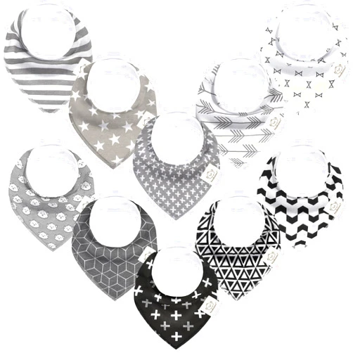 KeaBabies 10-Pack Organic Baby Bandana Bibs - Organic Cotton Bandana Bibs for Boys, Girls - Super Absorbent Bandana Drool Bibs - Teething Bibs - Baby Bibs for Infant, Toddler (MONOS)
