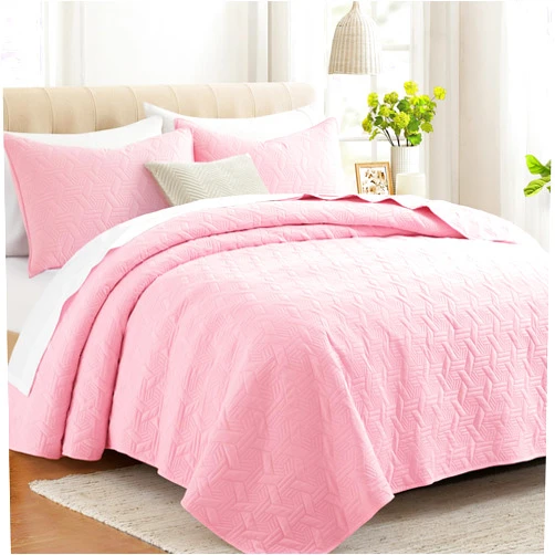 Lavsiry King Size Pink Quilt Bedding Set, Summer Lightweight Basket Pattern Bedspread & Coverlet, Soft Microfiber Thin Comforter Set for All Seasons - 3 Piece(1 Quilt, 2 Pillow Shams)