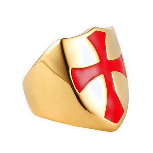 HZMAN Mens Knights Templar Red Cross Ring Stainless Steel Shield Band,Silver Gold Black, Size 7-14