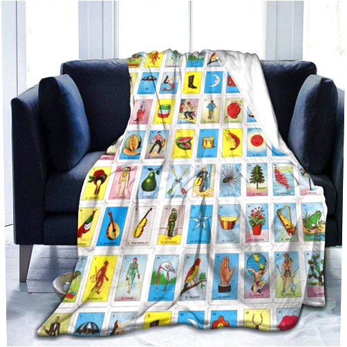 Palxotsi Colorful Mexican Loteria Blanket Flannel Fleece Blanket Microfiber Travel Throw Blanket for Bed Couch Chair Sofa Bedding Office Comfy Bedspread Home Decor 50