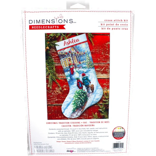 Dimensions 70-08995 Holiday Tradition DIY Personalizable Christmas Cross Stitch Stocking Kit, 16